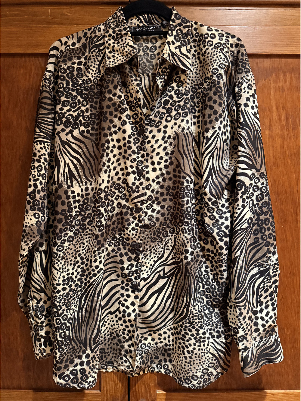 VINTAGE Prianka Women's Animal CHEETAH Print Long Sleeve TOP